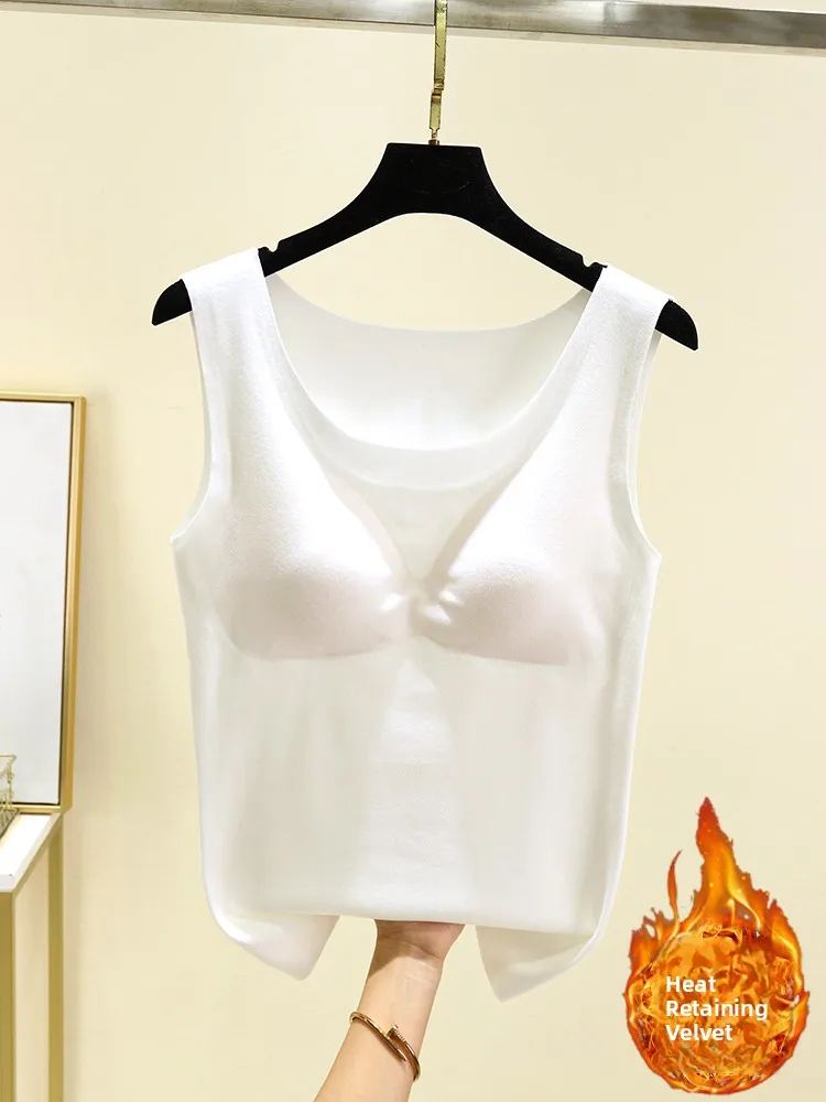Thermal Fleece Lined Vest Women's Winter Warm No Sleeve Base Shirt Inner Wear Bralette Tank Top July Deer Brand Simple Style