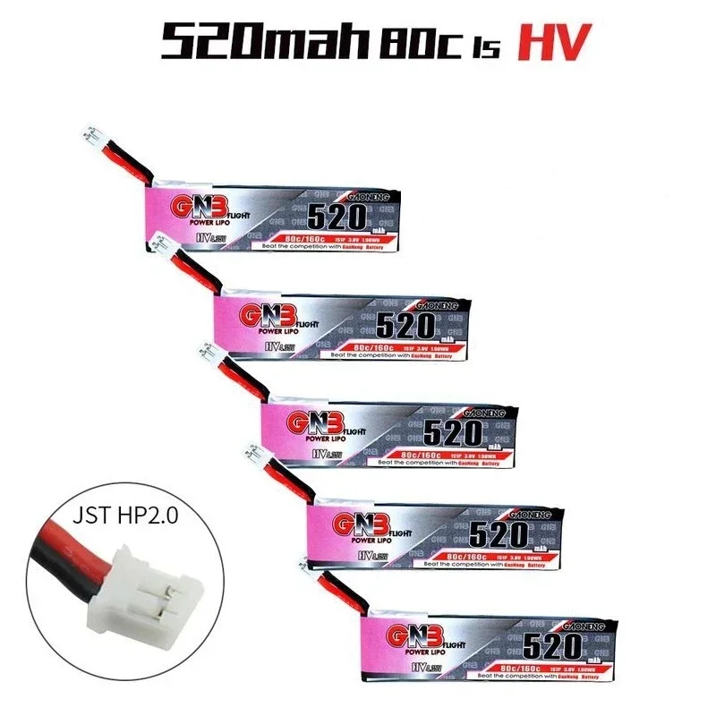 5PCS Gaoneng GNB 1S 520mAh 3.8V 80C/160C HV 4.35V Lipo Battery with PH2.0 Plug For Tinyhawk Kingkong LDARC TINY7 RC Drone