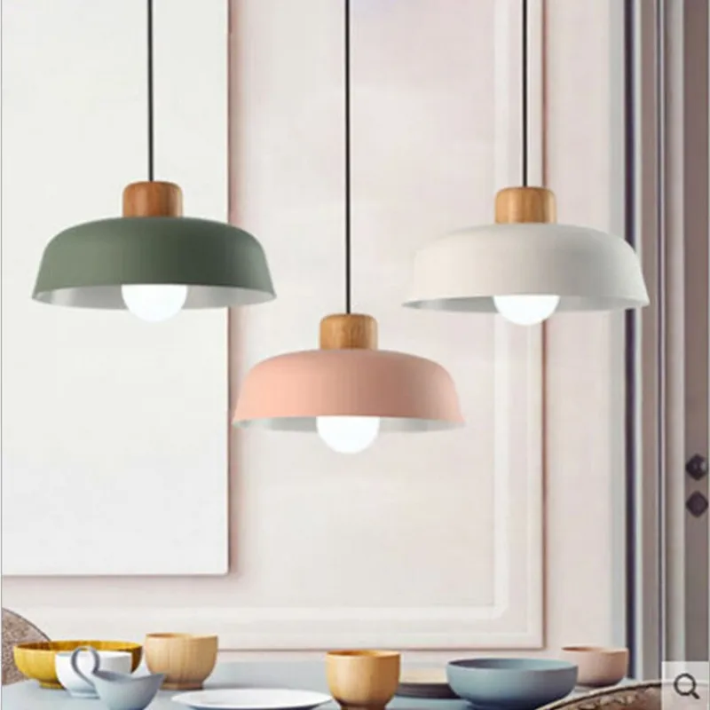 

Modern Wood Led Pendant Lights Nordic Aluminum Lampshade Hanging Lamp Decor Home for Dining Room Kitchen Island Lighting