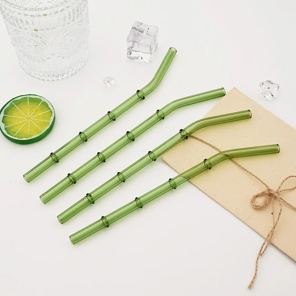 High Borosilicate Bamboo Design Glass Drinking Straws Straw Set Set with Brush Milk Shake Coffee Cocktail Straw Bar Drinkware