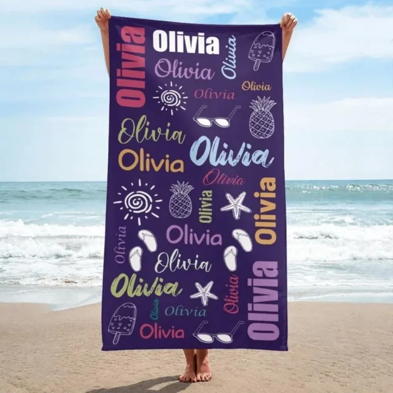 Multi Color Font Design Beach Towel Personalized Name Bath Towel Custom Pool Towel with Name Outside Birthday