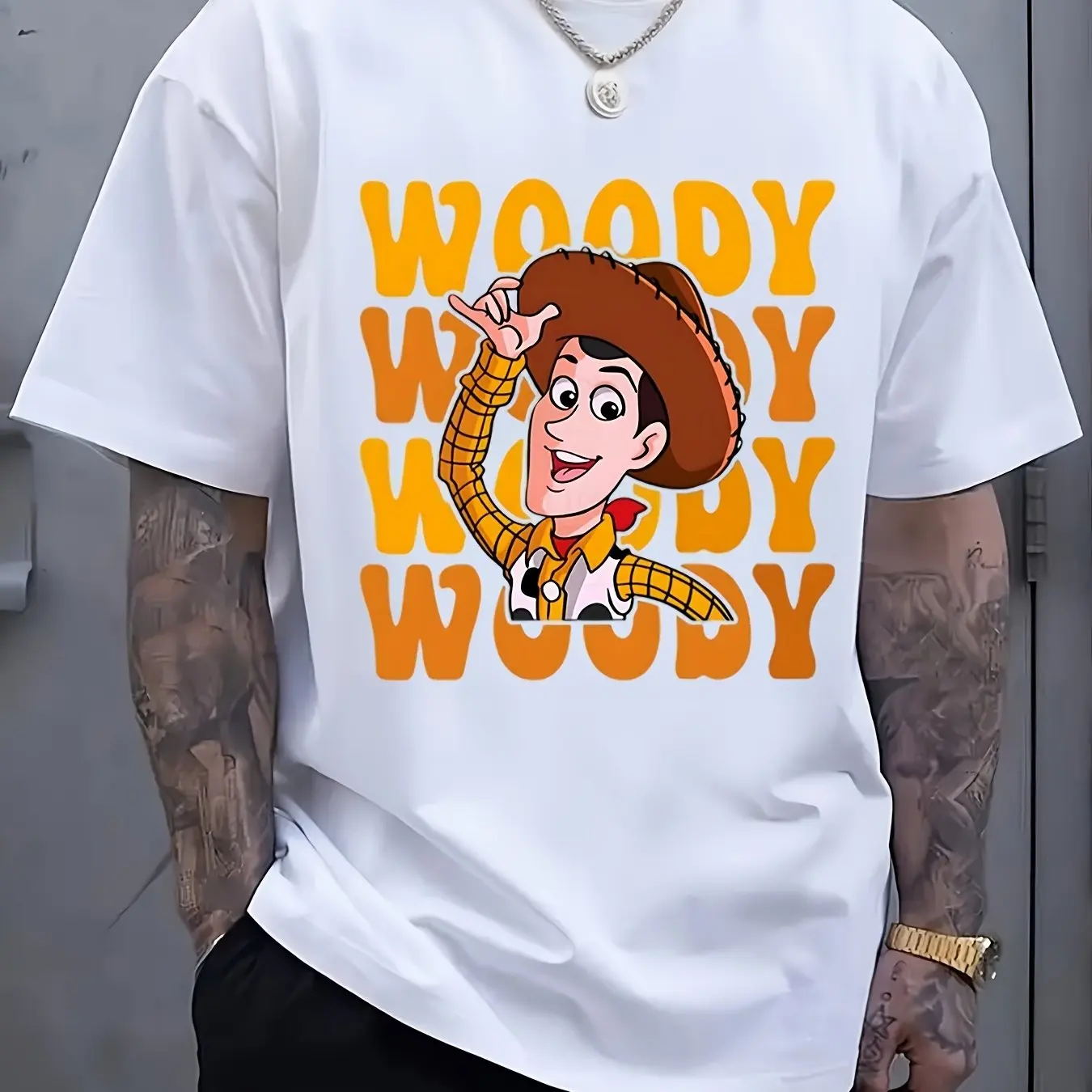 

Disney Toy Story Woody Boy Summer T-Shirt Cartoon Animated Family Parent-Child Clothing Casual Loose Comfort Short Sleeve Men