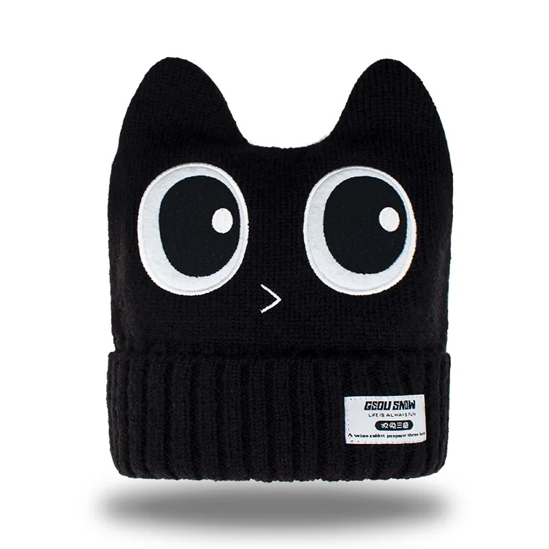 Unisex Adult Thick Warm Cartoon Knitted Skiing Woolen Hats Female Big Eye Weave Sports Beanies Men Earmuffs Snowboarding Cap