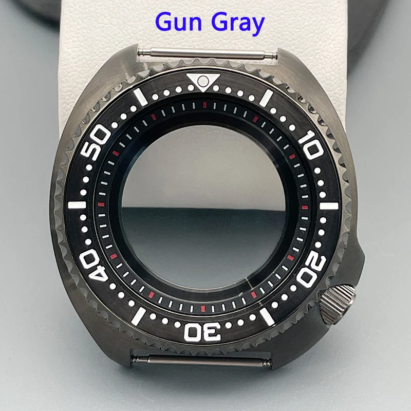 44mm Men's NH35 Turtle Case Gun Gray 6105 6309 Turtle Abalone Case Sapphire Glass Steel Bezel Fits 7S26 4R NH35 NH36 Movement