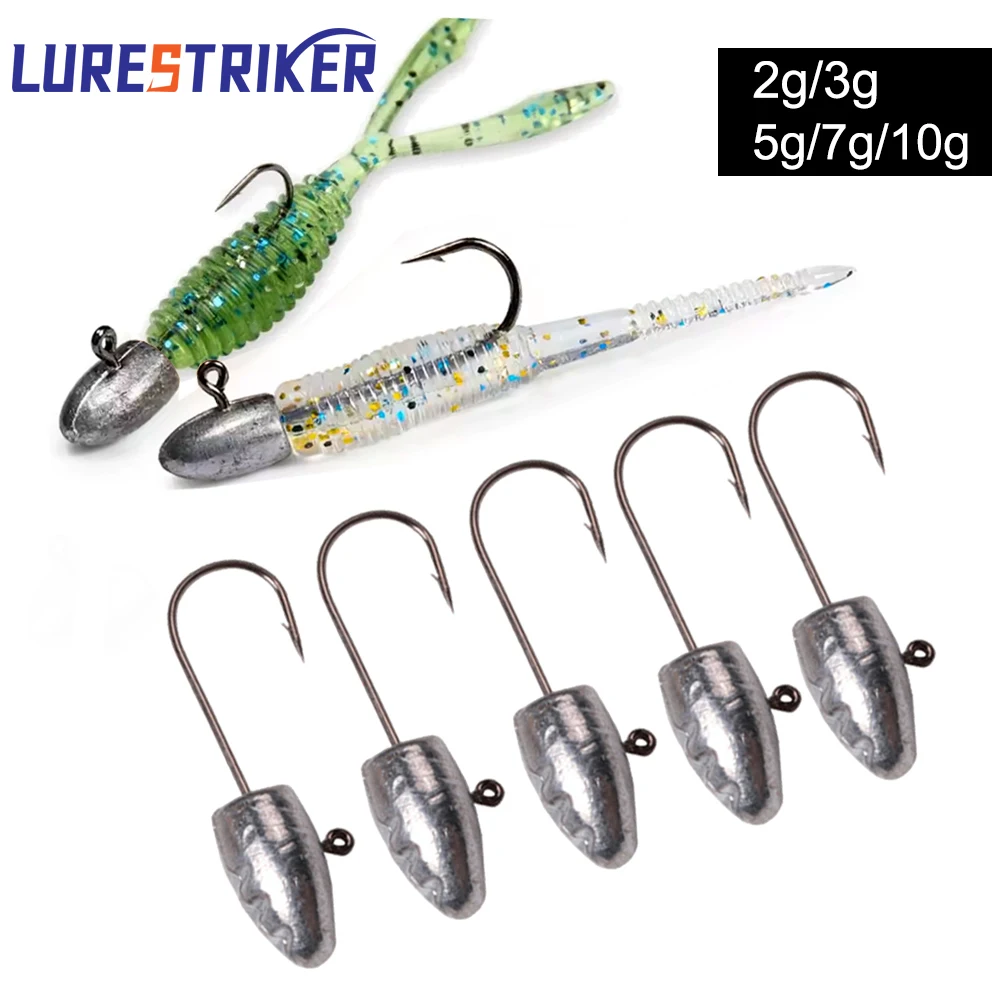 Lurestiker 2g 3g 5g 7g 10g 5 pièces leurre de pêche gabarit tête de plomb micro-objet crochet pour mini leurre de ver souple, matériel de poisson racine de chute