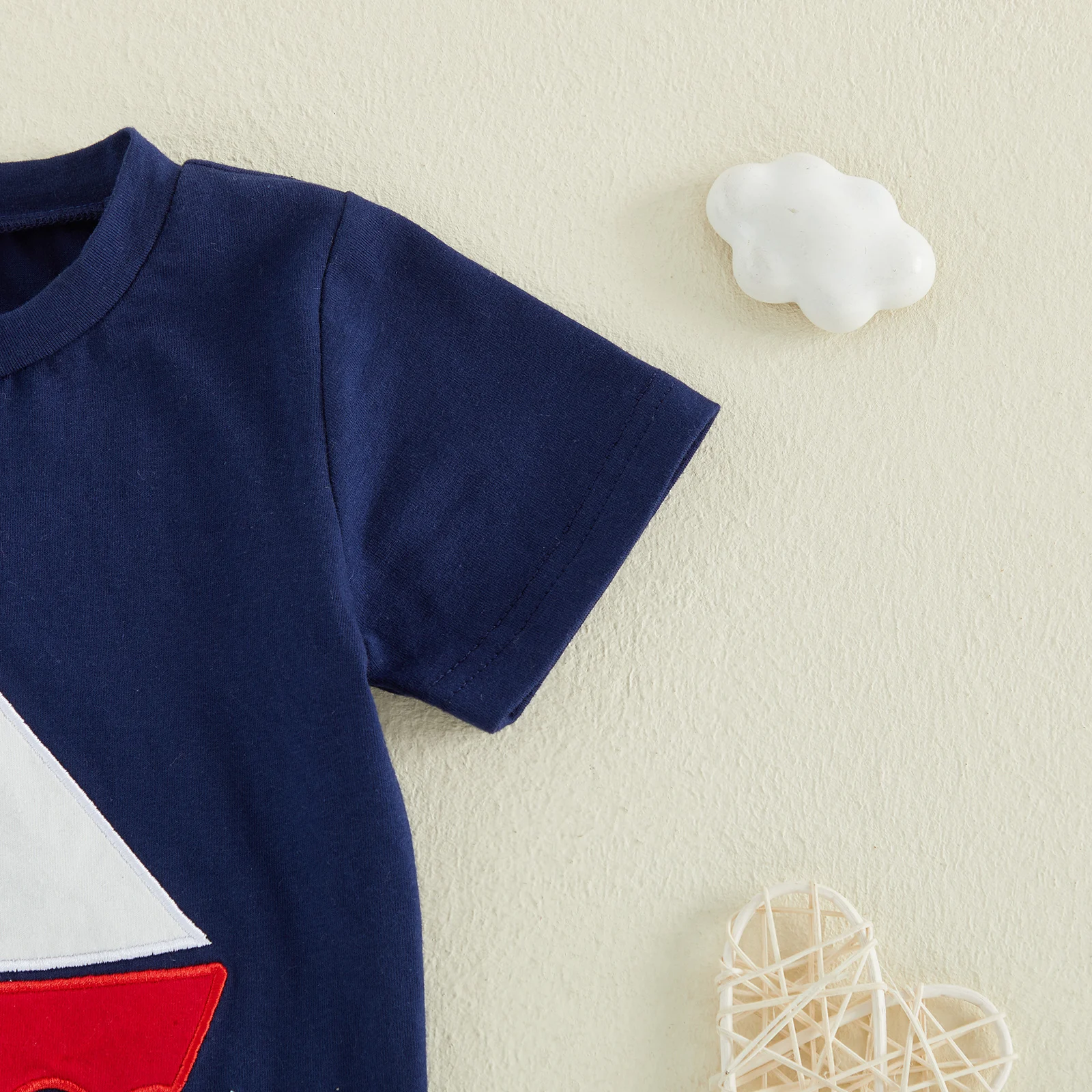 

Baby Boys Summer Outfits Sailboat Embroidery Short Sleeves T-Shirt and Elastic Shorts Set for 2 Piece Clothes