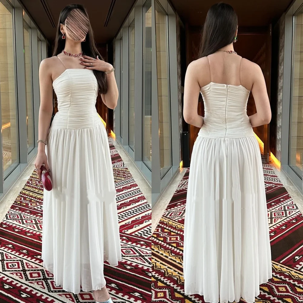 

Customized Elegant Simple Chiffon Pleat Ruched Straight Strapless Ankle Length Dresses Bespoke Occasion Dresses Sizes Available