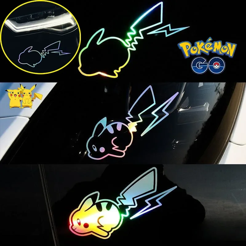 Pokemon Pikachu Hollow Car Stickers Cartoon Color Changing Car Stickers Electric Car Motorcycle Stickers Decorative Hollow Cool