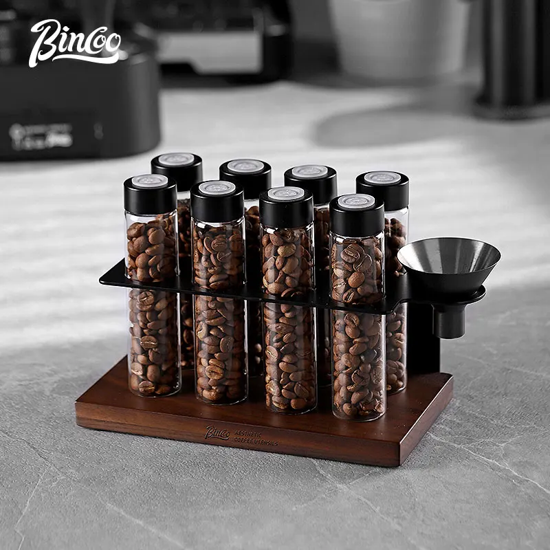 Bincoo Coffee Bean Sealed Jar Display Stand Transparent Storage Tank One-Way Exhaust Valve Portable Storage Bottle Smelling Bottle Coffee Bean Funnel Bean Desktop Neat Storage Display Shelf