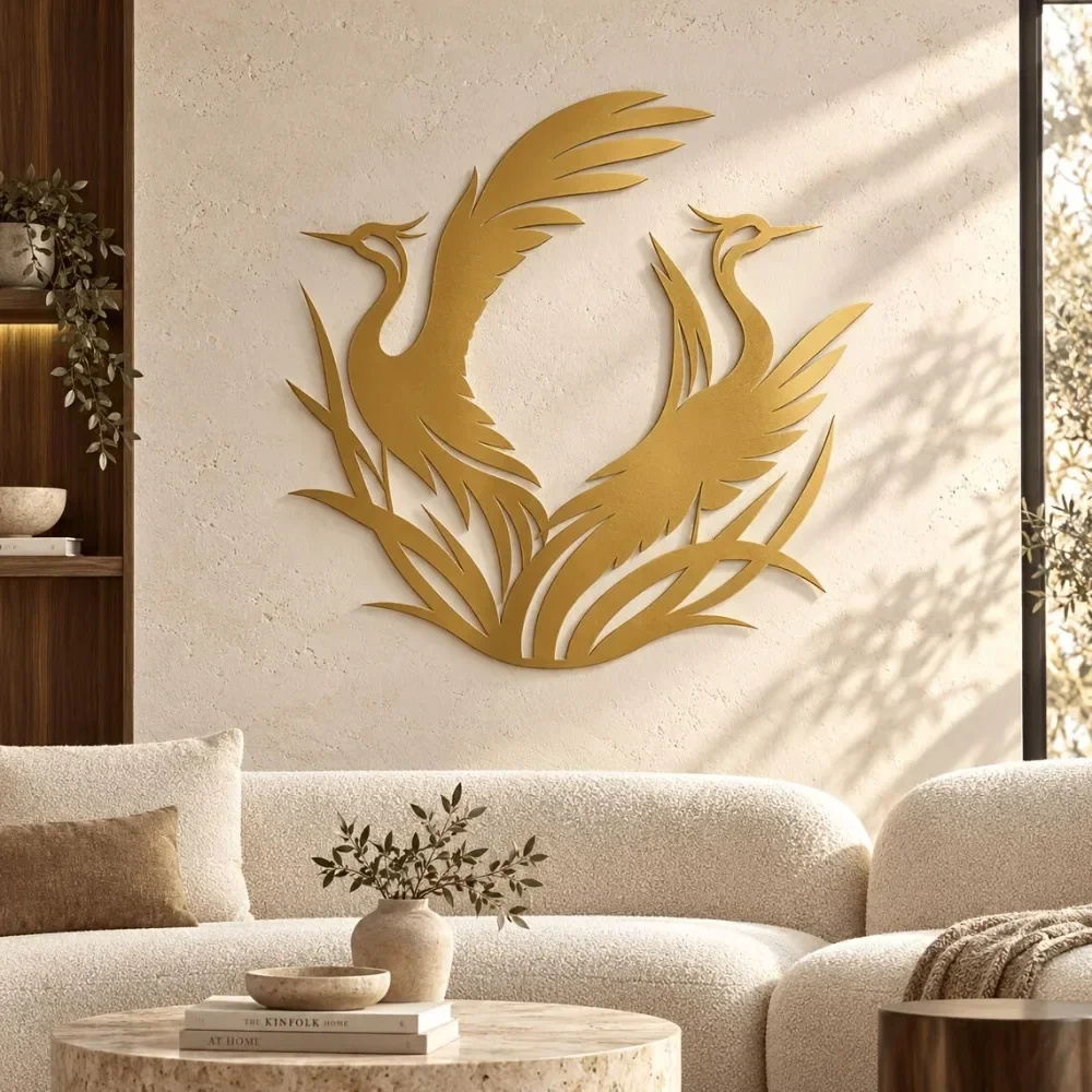 CIFBUY Iron Wall Art Crane Bird Heron Sculpture Hanging Metal Plaque For Living Room Bedroom Home Decor Gift