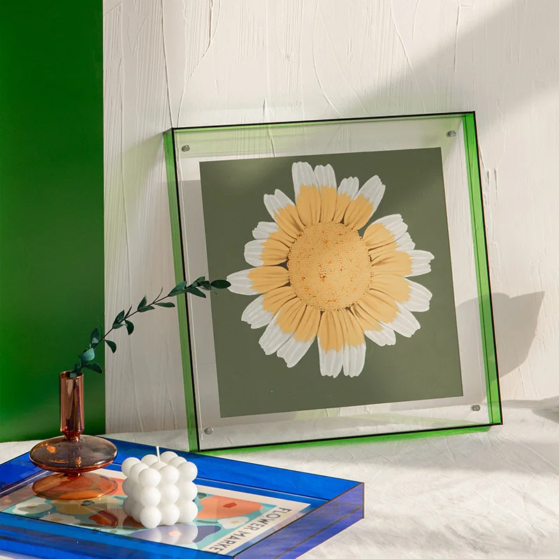 Colorful Acrylic Floating Photo Frame Clear Double Sided Display, Modern Tabletop Picture Stand For Art Poster Home Office Decor