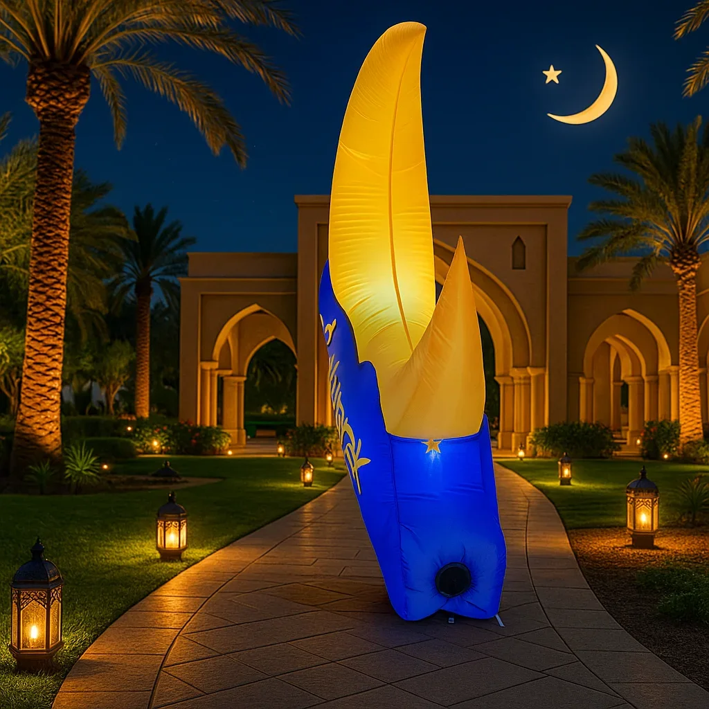 ألعاب إسلامية/إسلامية قابلة للنفخ 2.1 متر/7 قدم نموذج قلعة رمضان أضواء LED مدمجة زينة عيد مبارك للاحتفال بالالتصحيح #5