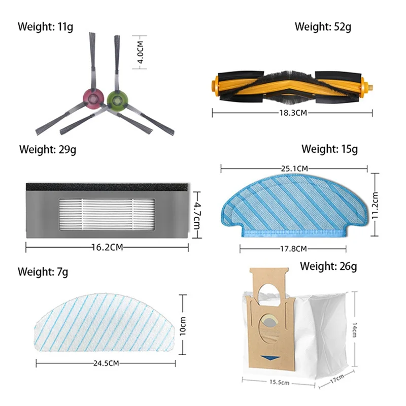 B47B-Side Brush Roller Brush Cleaning Mopping Rag Filter Replacement Parts Suitable For Cobos Sweeper Accessories OZMOT8 T9 N8pr