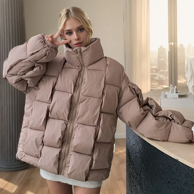 Europeu e americano inverno nova chegada 3d malha moda jaqueta de algodão elegante e na moda unisex para baixo e casaco de algodão