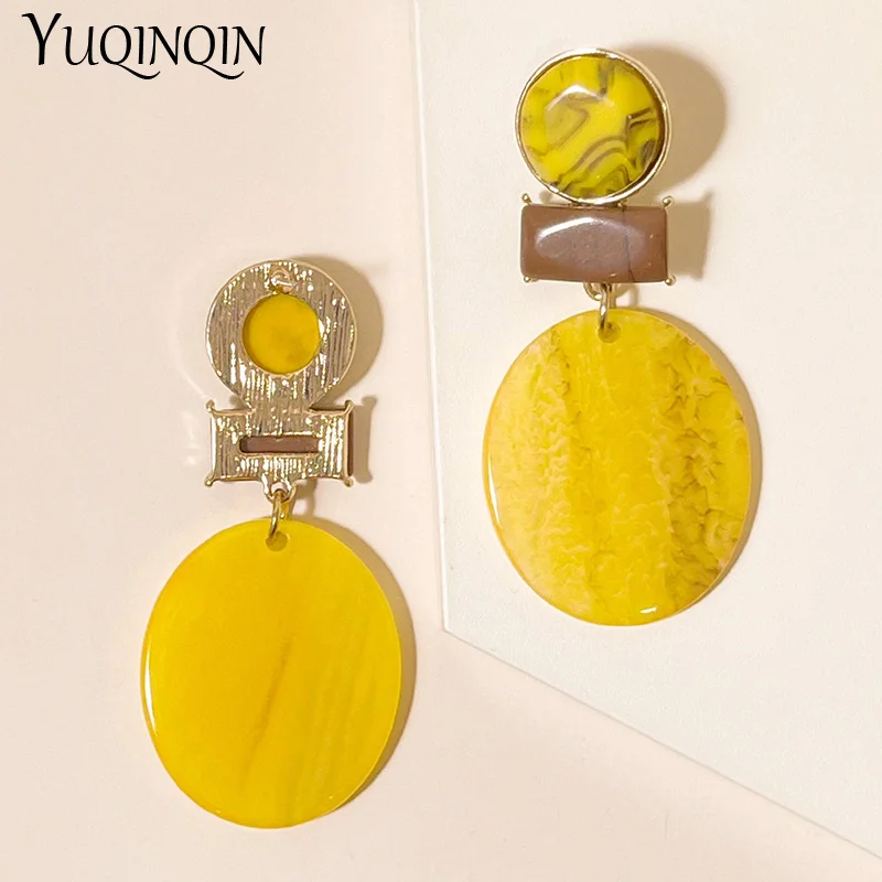 Trendy New Korean Big Drop Earrings For Women Fashion Jewelry Resin Geometric Long Earings Round Dangle Vintage Brincos Gift