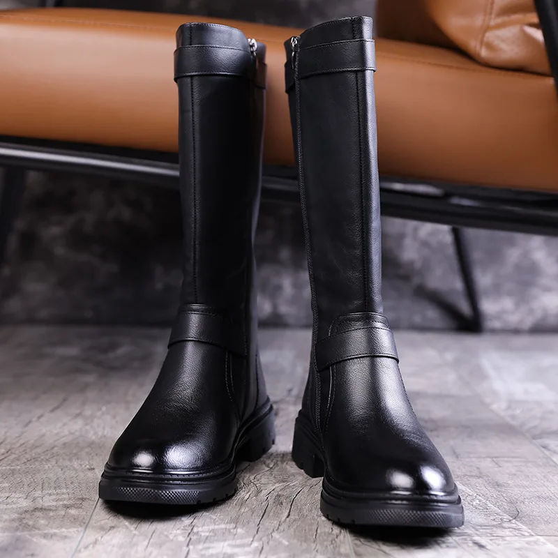 Men's Leather Boots, Zipper Long Boots, European and American Style Outdoor Knight Boots, High Boots image 4