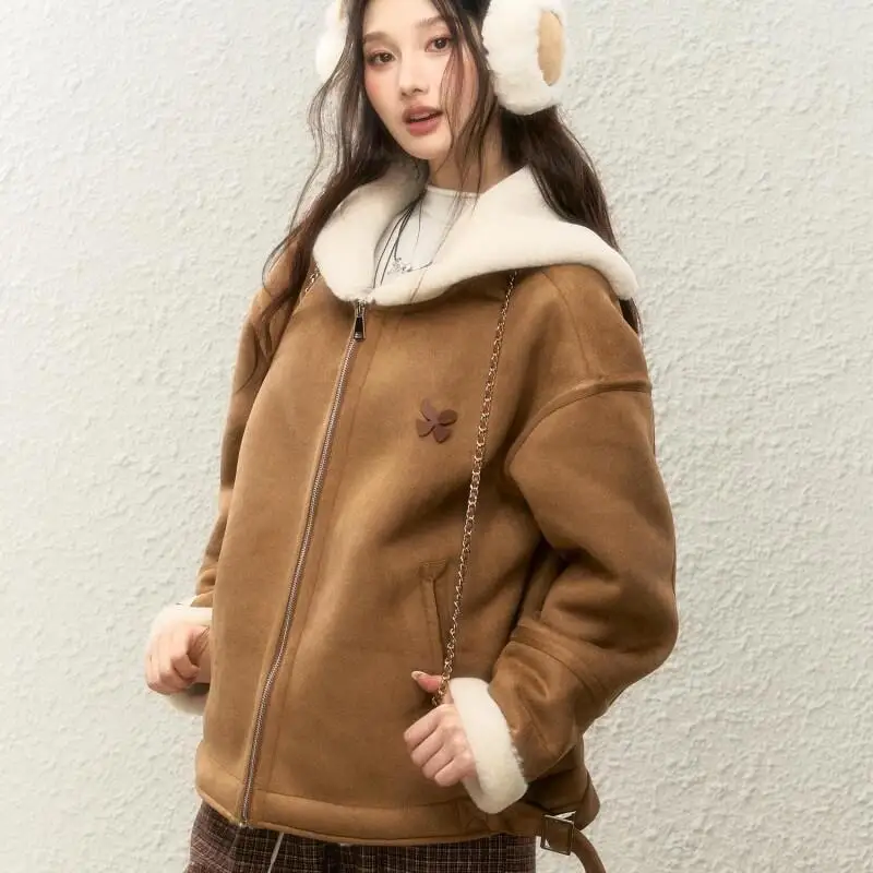 

Women's Winter Coat Winter Warm Thick Fur Coat Women Fleece Peacoat Collar Design Suede Jacket For Winter Outwear Fashion