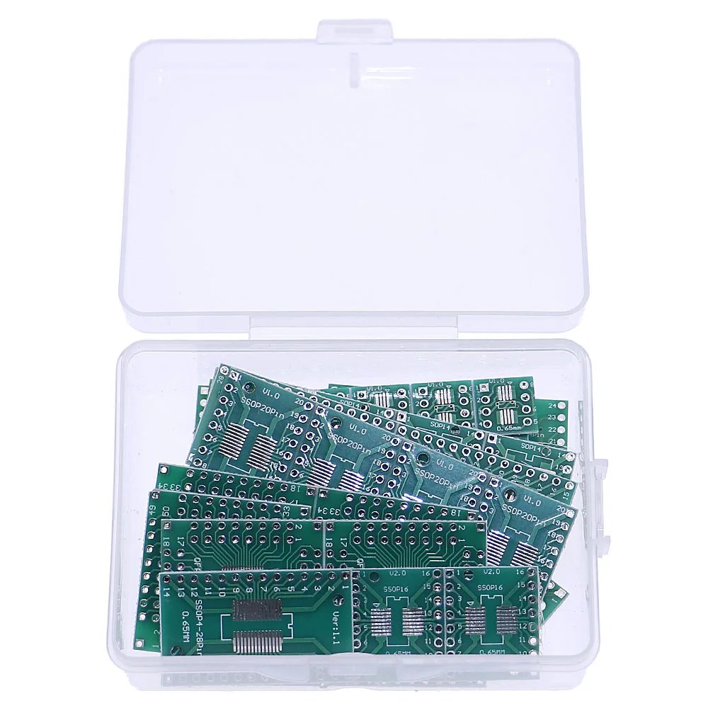 40 stuks pcb board kit smd draai naar dip adapter converter plaat sop8 sop10 sop14 sop16 sop24 sop28 tqfp32, 44,48,64,84,100