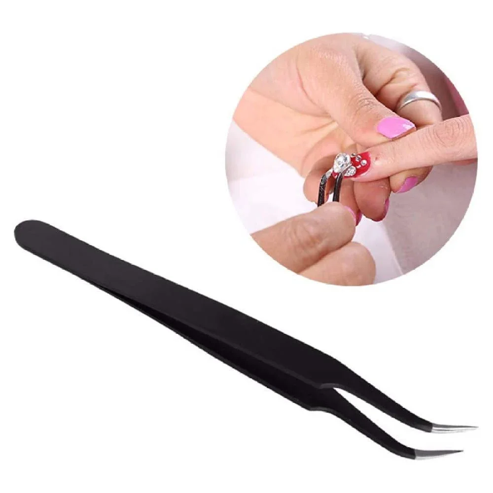Hot Sale Eyelash Tweezers Antistatic Black Manicure Tool Acrylic Gel Nail Art Rhinestones Sequins Picking Nipper Tweezers