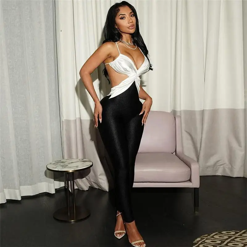 

Sexy Trendy Bal Tight Leggings Crossbody Jumpsuit Autumn New Arrival Color Blo Long Pants Women's One-Piece Suit
