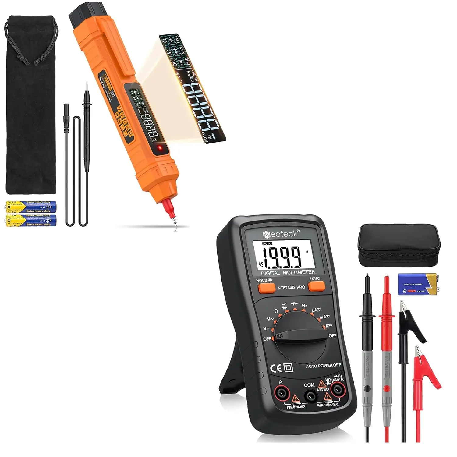 

2-in-1 Pen Multimeter & Digital Multimeter, 6000/2000 Counts, LCD, AC/DC Voltage, Current, Resistance, Continuity, Capacitance,