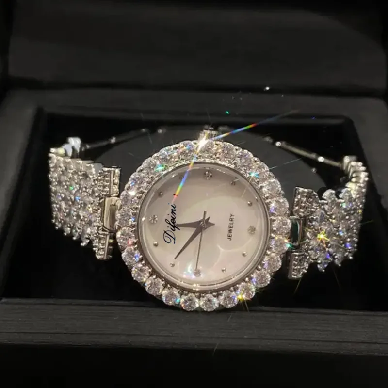Reloj con diamantes para mujer, pulsera de cuarzo con correa de cuero