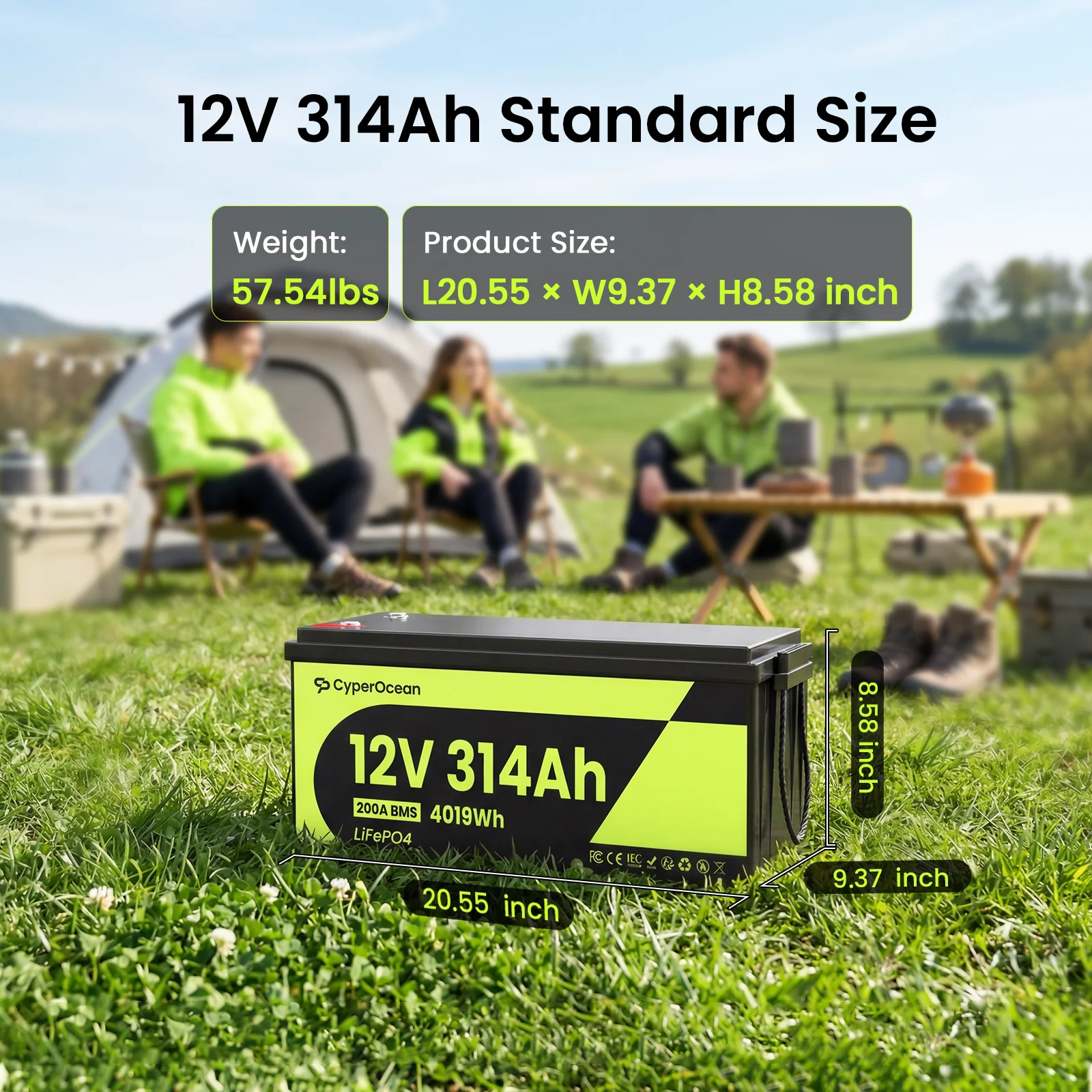 Image of 4019Wh LiFePO4 Lithium-Batteriepacks mit Niedertemperatur-200A-BMS-Schutz, tragbare Lithium-Eisenphosphat-Batterie, 15000+ Zyklen für Wohnmobile/Solaranlagen/Camping/Marine/RV/Zuhause usw., CyperOcean