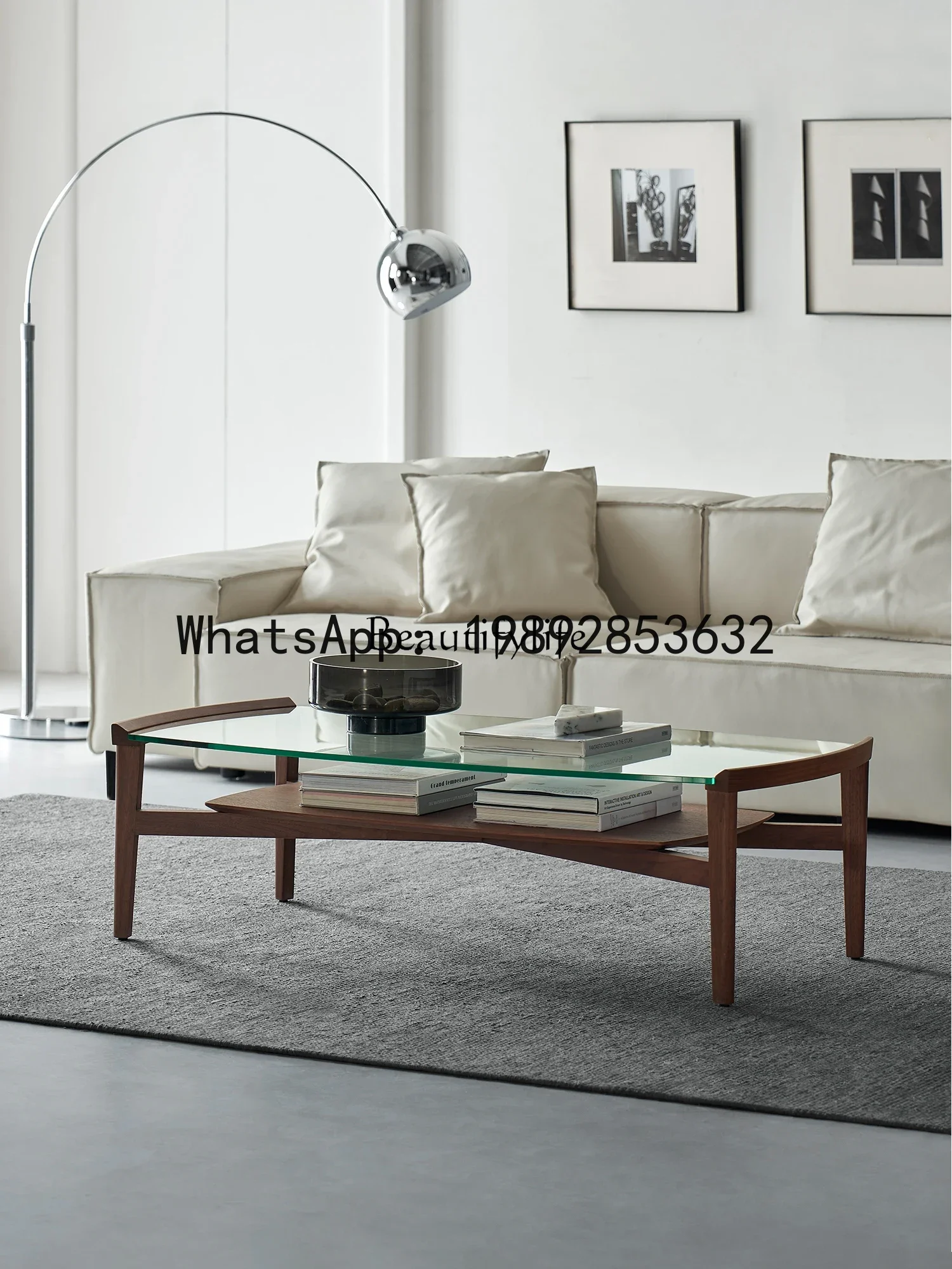 XL الجوز الأسود الخشب الصلب الزجاج الحديثة بسيطة غرفة المعيشة شقة صغيرة طاولة شاي