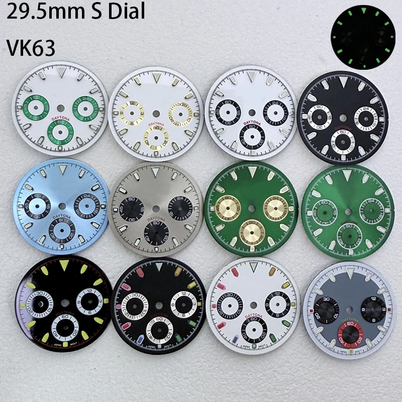 أفضل ساعة 29.5 مللي متر VK63 S شعار الطلب 3 عيون الأخضر مضيئة صالح VK63 حركة الطلب ساعة تعديل الملحقات