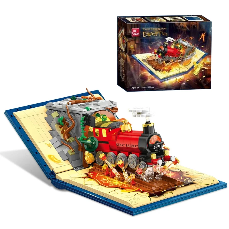 Treno mágico blocos de construção clássico 889 pçs filme trem cena moc modelo tijolos conjunto decoração desktop crianças brinquedos diy presente aniversário