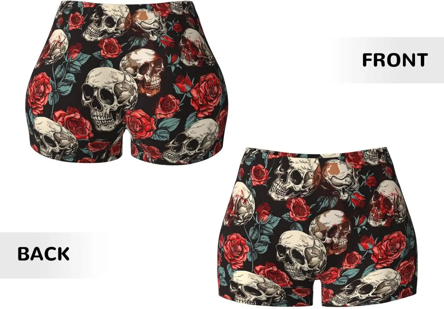 고딕 해골과 장미 발렌타인 데이 여성용 운동 반바지 신축성 있는 바이커 반바지 컴프레션 여성용 짐 반바지