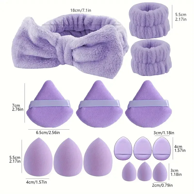 Cosmetic makeup sponges, 15, beauty egg base sponges, face wash headband, makeup accessories