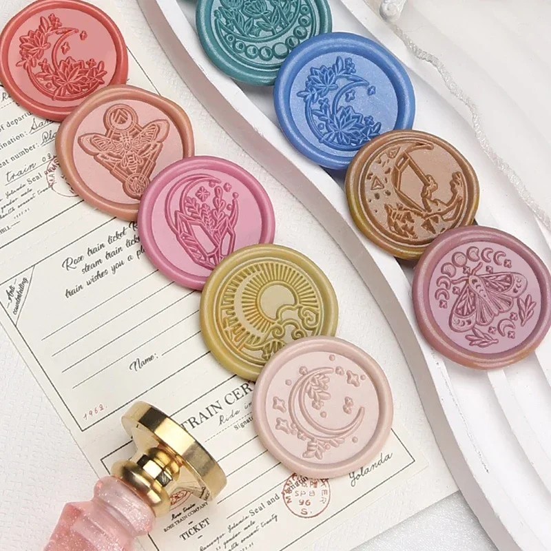Sello de cera vintage con diseño de luna y estrellas, cabezal de sello para tarjetas, manualidades, sobres, invitaciones de boda, álbumes de recortes, embalaje de regalos