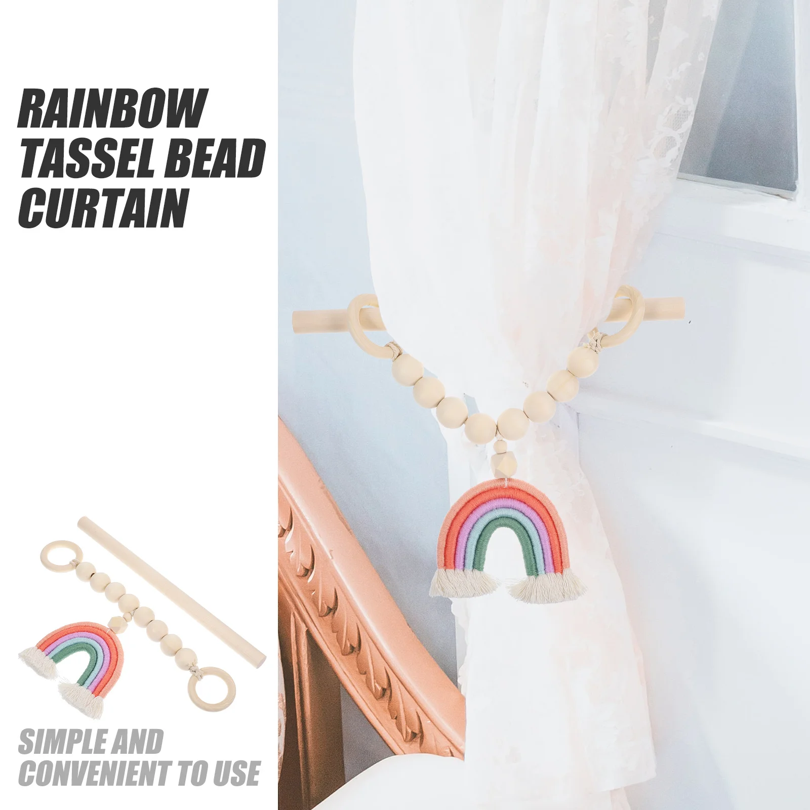 

Curtain Holdbacks with Tassel Tiebacks Beaded Rustic Buckle Clip for Decoration Wooden Beads Curtains