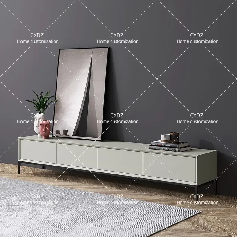 Italian Minimalist Paint Coffee Table TV Cabinet Nordic Modern Simple Light Luxury Living Room Solid Wood Complete Video
