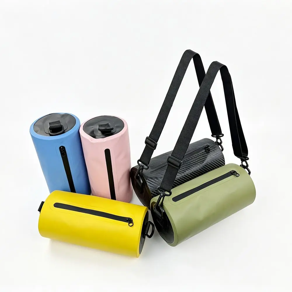 2.7L Capacity Waterproof Crossbody Bag Adjustable Shoulder Multi-Functional Cylinder Dry Bag Solid Color Portable