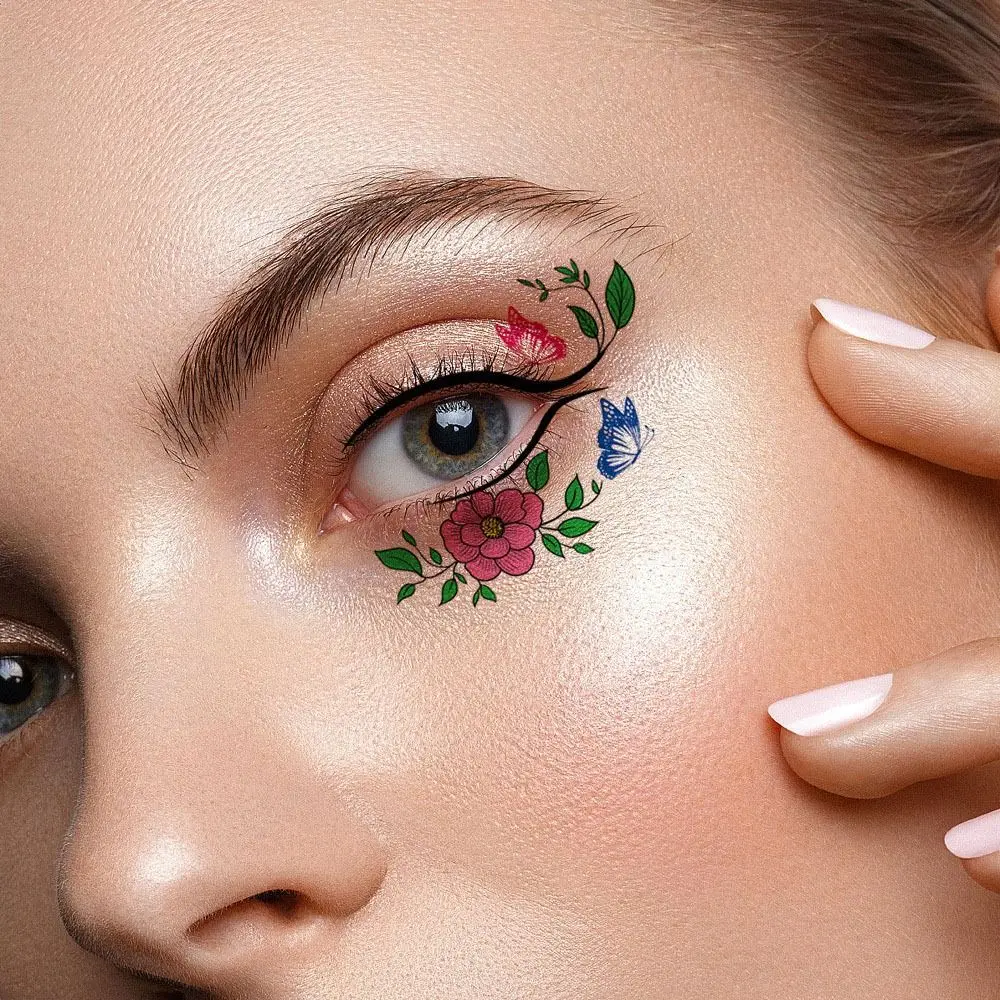 Butterfly Flower Temporary Eyelash Tattoo Sticker Waterproof Eyes Face Hands Body Art Fake Tattoos Makeup Water Transfer Sticker