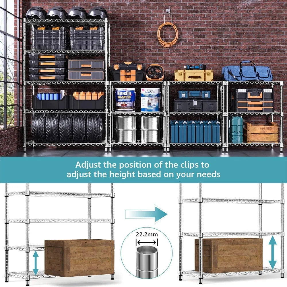Prateleiras ajustáveis do fio de aço, prateleiras do armazenamento em rodízios, 1750Lbs Capacidade, 17,7 "D x 47,2" W x 767 "H