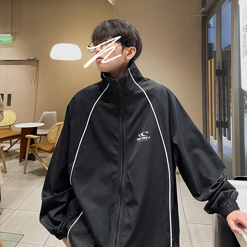 

Vintage American Sle Men's Outdoor Waterproof Windproof Stand Collar Jaet Loose Workwear Coat Polyester Fabric Zipper Clo...