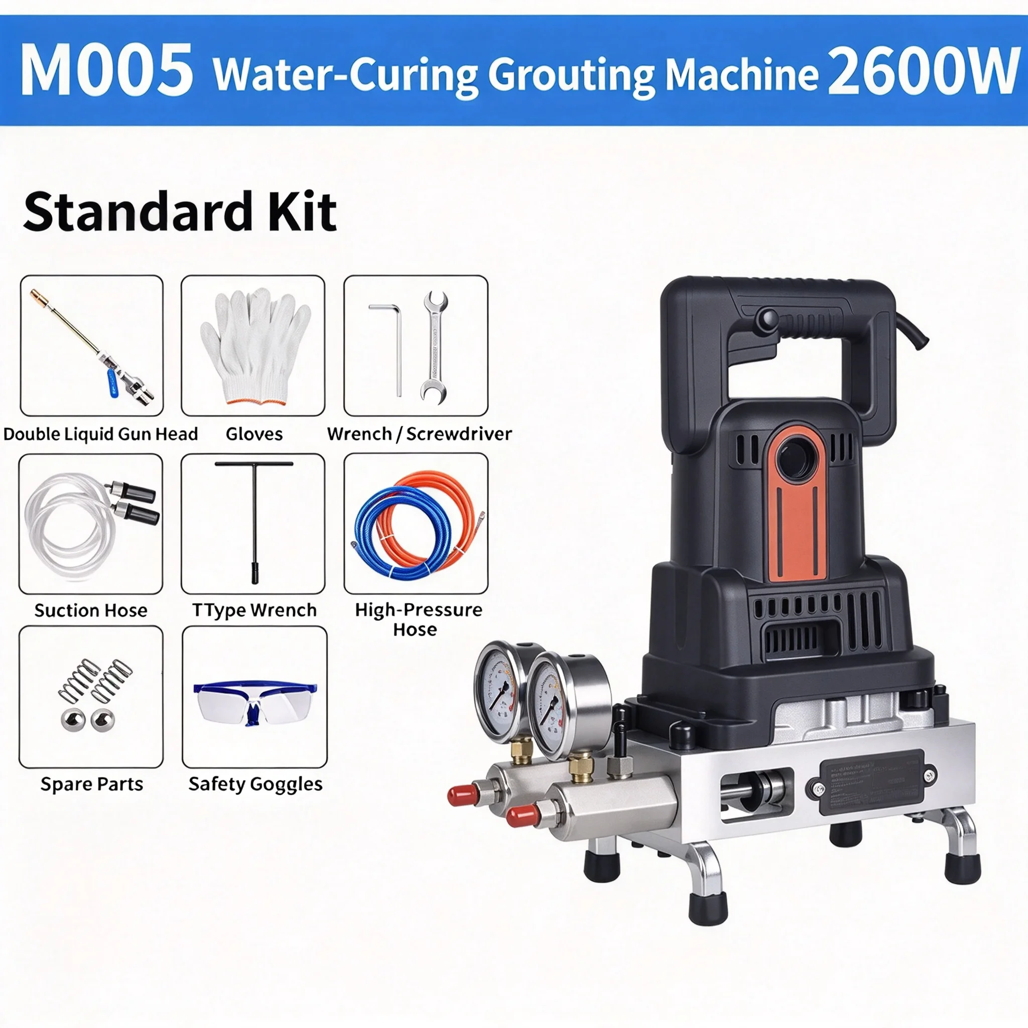 High Pressure Double Fluid Grouting Machine M05 M11 M005 Remote Type Water Curing Acrylate Injection Equipment