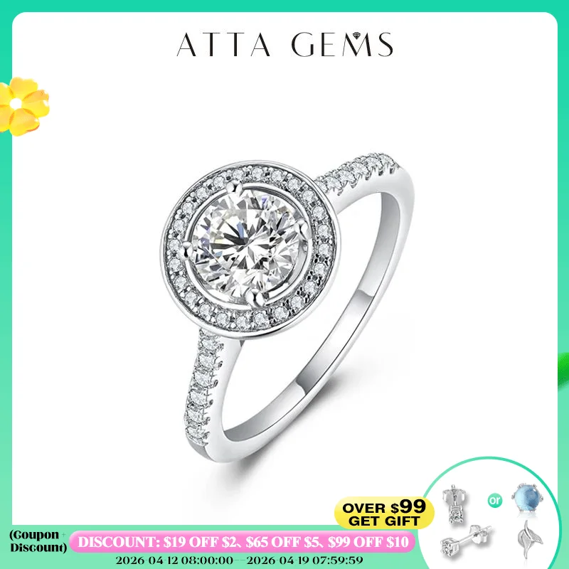 

ATTAGEMS 18K Gold Plated Round Cut D Color VVS1 1.0CT Moissanite Rings For Women Luxury 925 Sterling Silver Ring Wedding Gift