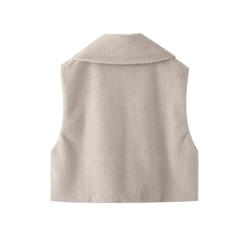 TRAF ZR Beige Vest Prairie Chic Women's Warm Vest Sleeveless Jackets Woman Winter Coat Female Padded Vests Cold Wind Vests