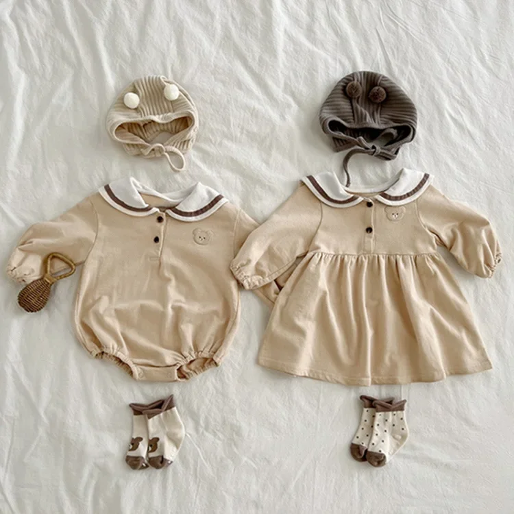 Brother And Sister Matching Outfit Spanish Twins Baby Clothes Infant Girls Dresses Newborn Long Sleeve Onesie Toddler Bodysuit