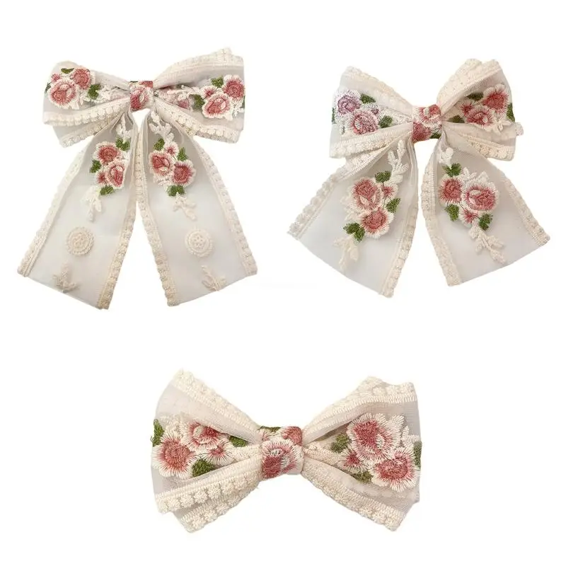 Elegant Sweet Girly Large Bows Hair Clip Bows Bowknot Embroidered Lace Bunches Dropship