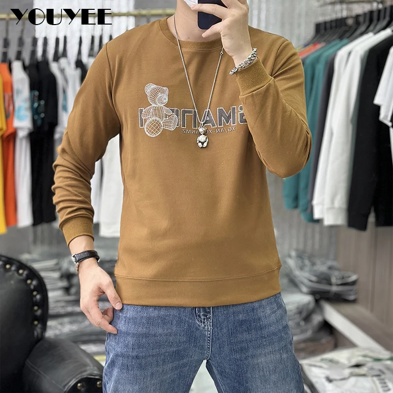 Men's Hoodie Teddy Bear Diamonds Round Neck Pullover Long Sleeved T-shirt Base Shirt Winter Fashion Cotton High quality Clothes