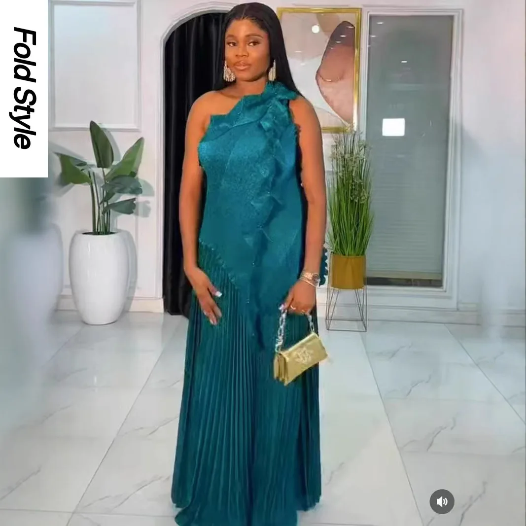 

Miyake африканские складки свободный женский модный костюм нестандартной формы для банкета с открытыми плечами легкое роскошное элитное платье комплект из двух предметов