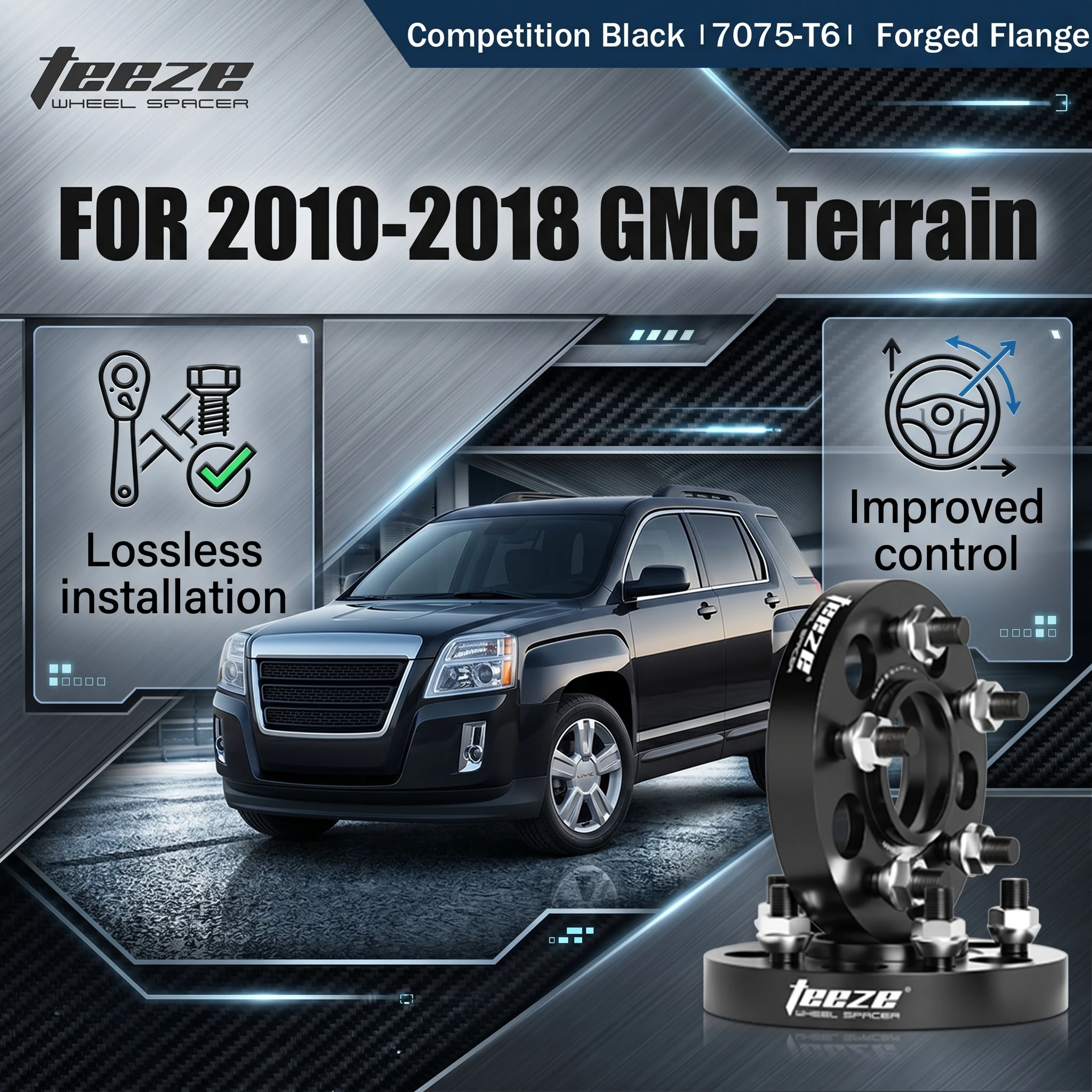 Teeze 2/4pcs 5x120 CB66.9mm M14x1.5 Hub Centric Black Forged wheel spacer For 2010-2018 GMC Terrain Flange Plate20/25mm