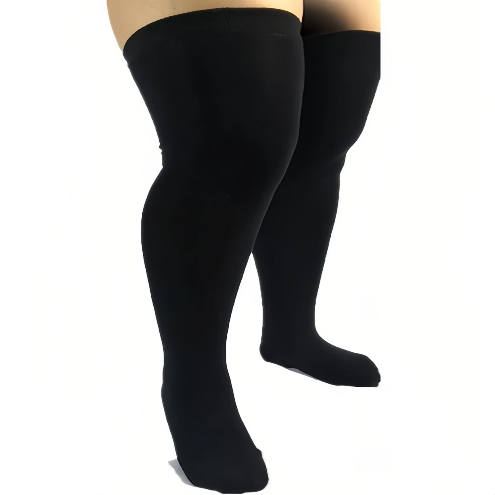 Übergroße, schwarz-weiß gestreifte Overknee-Strümpfe, Oberschenkelhohe, dicke Beinwärmer für Herbst und Winter, lange Socken für große Frauen, 5XXXL – Detail 2