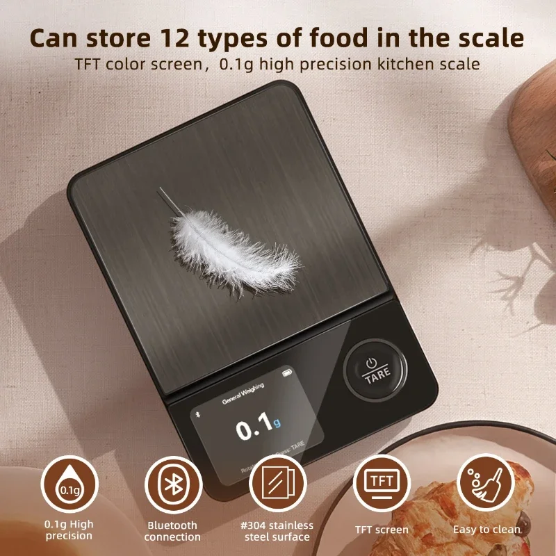 

2026 Portable Stainless Steel Electric Digital Kitchen Coffee Scale Household Food Nutrition Design