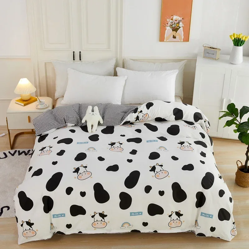 Cartoon Cow Cotton Duvet Cover Cute Animal Bedding Reversible White and Black Comforter Covers with Zipper for Kids Boys Girls